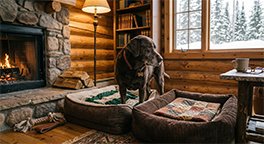 "Senior dog choosing a comfortable place to rest."