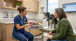 "Veterinarian discussing Omega-3 supplements for a senior dog."