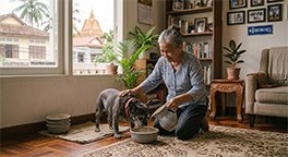 "Owner observing a senior dog's increased water intake."